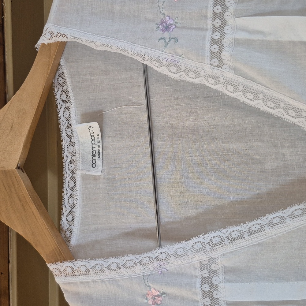 Contemporary Usa Vintage Cotton Sleep Dress Lace Embroidery Detail Cottagecore L - Picture 8 of 14